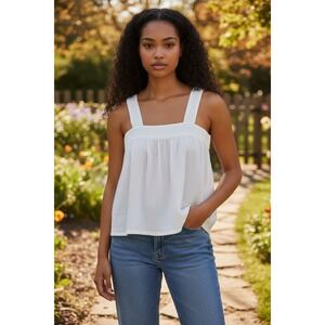 Faherty Organic Cotton Textured Square Neck Knit Tank Top White Size L